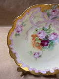 (C) Pink Ribbon Floral Gold Trim Limoges Saucer Plate
