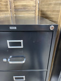 A- Black Metal File Cabinet with Four Drawers, Locks, with Key