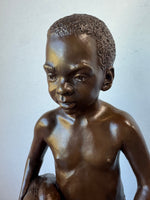 Signed & Numbered Charles Cropper Parks Bronze & Marble Boy with Duck Sculpture