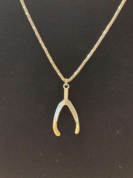 Silver Tone Necklace & Wishbone Pendant