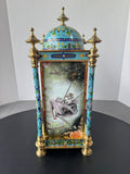 Chinese Cloisonné & Brass Ornate Vintage Clock with Key AS IS (READ DESCRIPTION CAREFULLY)