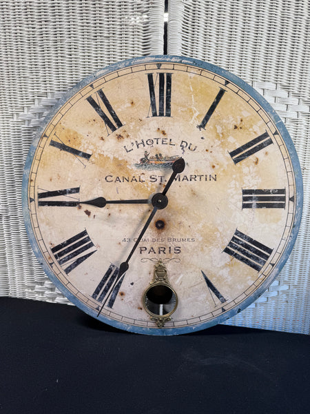 Timeworks L’Hotel Du Canal St. Martin Paris Pendulum Wall Clock AS IS (READ DESCRIPTION CAREFULLY)