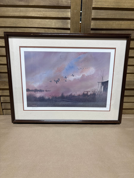 (B) Geese Flying Over Wetlands by Herb Jones; Signed
