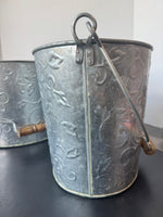 Pair of Leaf Embossed Oval Galvanized Tin Buckets