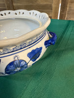 Blue And White Floral Pot With Lid