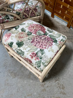 Wicker Chair and Ottoman with Floral Cushions