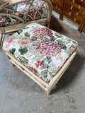 Wicker Chair and Ottoman with Floral Cushions