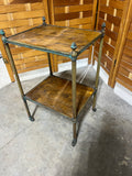 Vintage Petite 2 Tier Side Table on Caster, with Brass Legs and Pineapple Accents