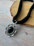 Black Velvet Silver Tone Pendant Choker