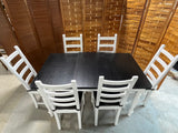 Ikea Dining Table with Leaf and  (7) Chairs, painted black & white