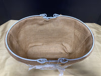 White Wire Basket with Burlap Liner