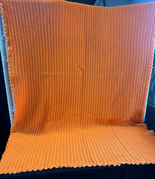 (A) Orange Scallop Edged Vintage Crochet Blanket