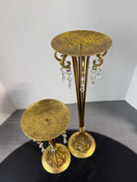 Pair of Bejeweled Gilded Metal Pillar Candle Holders