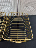 Pair of Gold Metal Heavyweight Decorative Storage Baskets