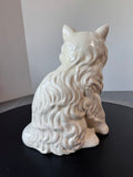 Large Vintage White Ceramic Persian Cat with Green Eyes