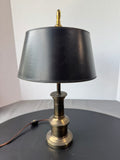 Small Brass Vintage Dual Light Lamp with Black Shade (WORKS)