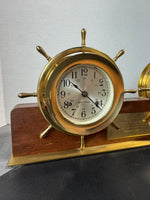 Seth Thomas Helmsman Ship’s Wheel Brass Clock & Barometer on Personalized Stand