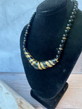 Black & Gold Tone Beaded Vintage Necklace with Boomerang Pendant