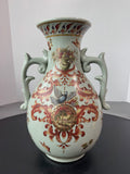 Asian Inspired Crackled Celadon Vase with Bird Motif