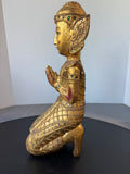 Praying Burmese Mandalay Style Gilded Vintage Wooden Buddha with Glass Inlay (A)