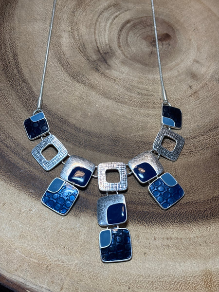 Blue/Silver Square Linked Necklace
