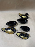 Lot Of 3 Black And Gold Lacquer Duck Trinket Boxes
