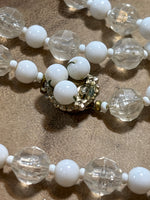 Long Clear & White Beaded Necklace