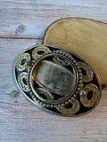Brown Enamel Gold Tone Vintage Belt Buckle