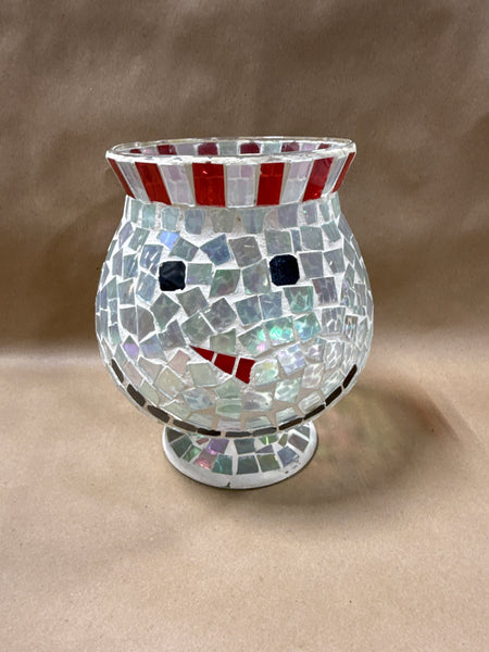Snowman Mosaic Glass Candle Holder