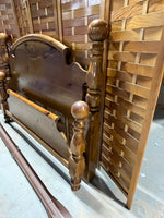 Queen Bed with Carved Headboard with Metal Side Rails, No Slats