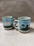 Pair Of Warren Kimble Folk Art Farmhouse And Sheep Coffee Mugs