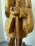 Ecuadorian Vintage Hand Carved Barefoot Traveler Large Wooden Sculpture