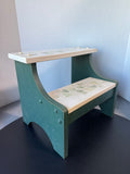 Green Painted Wooden Step Stool with Ivy Motif