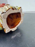 Majolica Style Vintage Cabbage Leaf Teapot with Bird