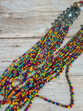 Long Multi-Colored Beaded Necklace with Faceted Ice Blue Accents