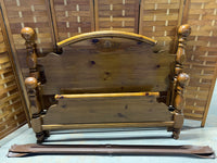 Queen Bed with Carved Headboard with Metal Side Rails, No Slats