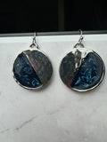 Blue Swirl & Hammered Silver Tone Disc Earrings