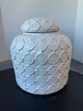 Import Collections White Geometric Embossed Lidded Ginger Jar