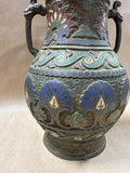 Japanese Meiji Bronze Champlevé Enamel Vase With Handles