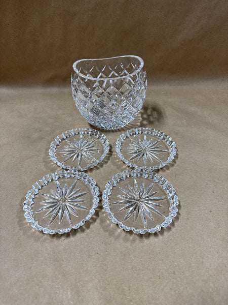 Set Of 4 Lenox Clear Glass Coasters With Glass Case