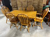 Oak Tone Dining Table with (6) Windsor Style Chairs