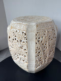 Off White Glazed Carved Lattice Pottery Garden Stool