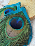 XL Bohemian Peacock Leather Fringe Earrings