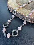 Talbots Long Pink Beaded Silver Tone Necklace