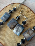 Blue Gray Shell Beaded Necklace & Earrings Set