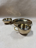 Silver & Gold Tone Engraved Sugar And Creamer Set with Matching Serving Tray - 3 Pieces