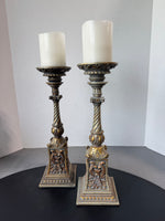 Pair of Ornate Candleholders with Flameless Candles (WORKS)