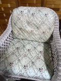 Cream Tone Wicker Pair of Chairs with Ottoman and Cushions