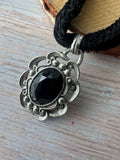 Black Velvet Silver Tone Pendant Choker