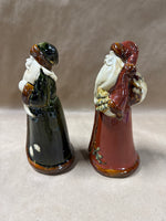 Pair Of Glazed Pottery Santa Clause Figures